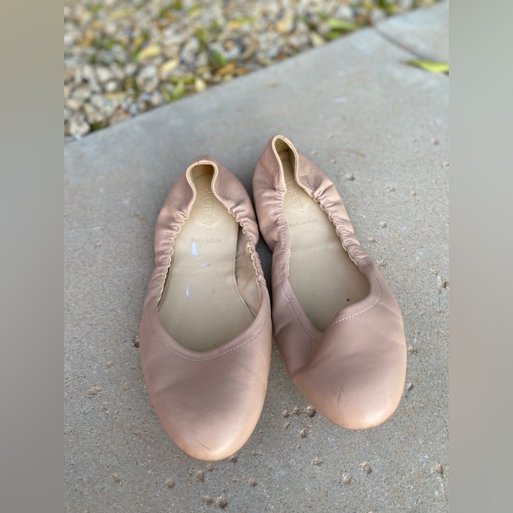 J. Crew Cream Leather Flats with Elastic Edging